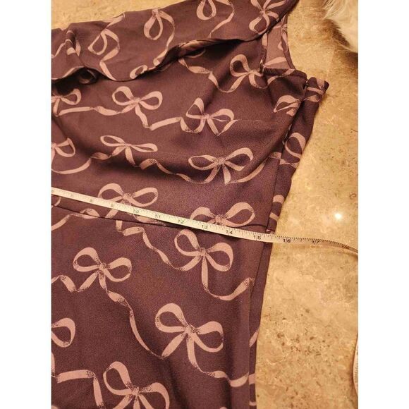 Banana Republic  ruffle one shoulder flare purple bow print dress size 8 - Picture 4 of 10